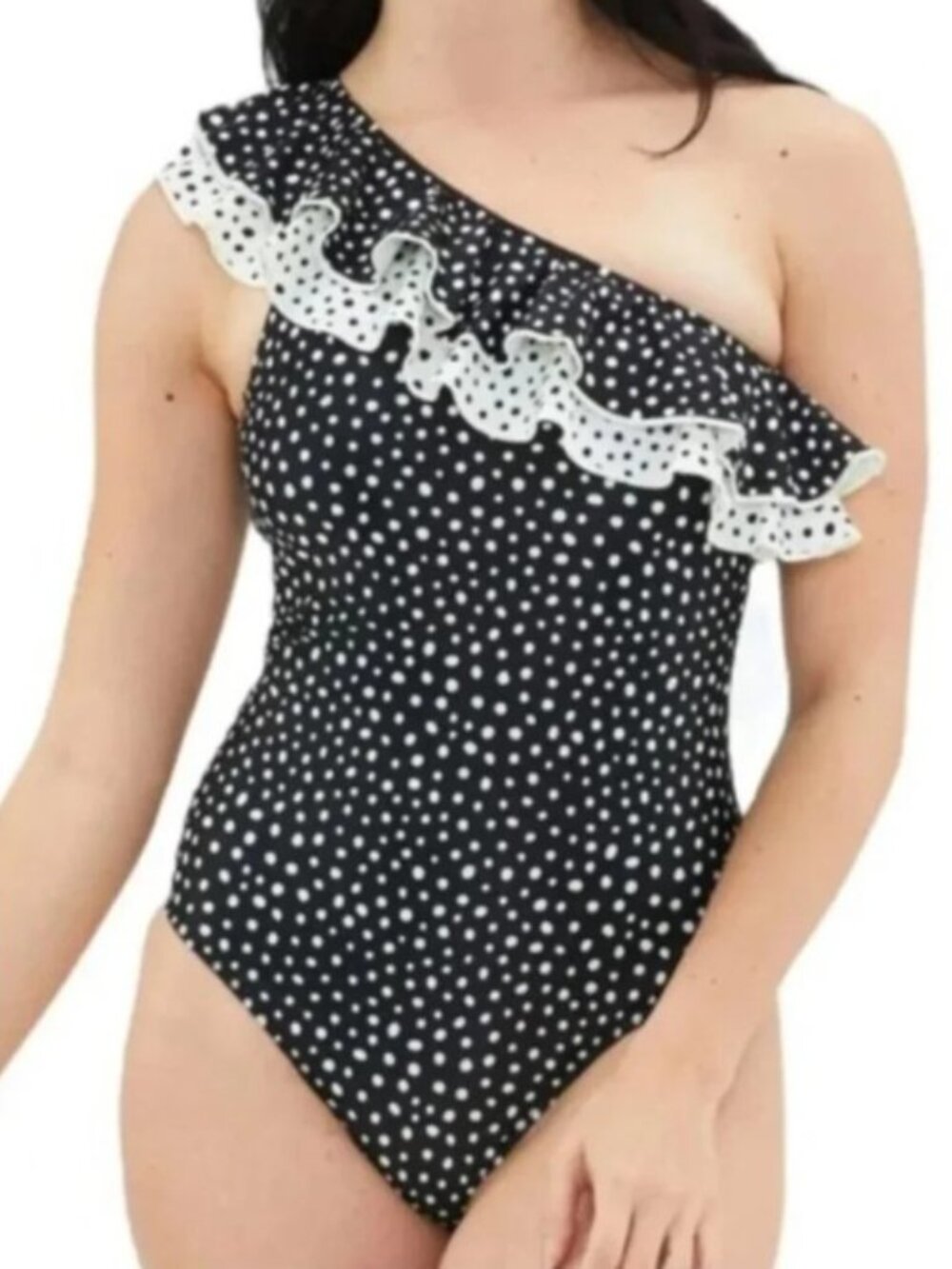 Summersalt Brand Women's size 8 B/W Ruffle Sidestroke One Shoulder Swimsuit